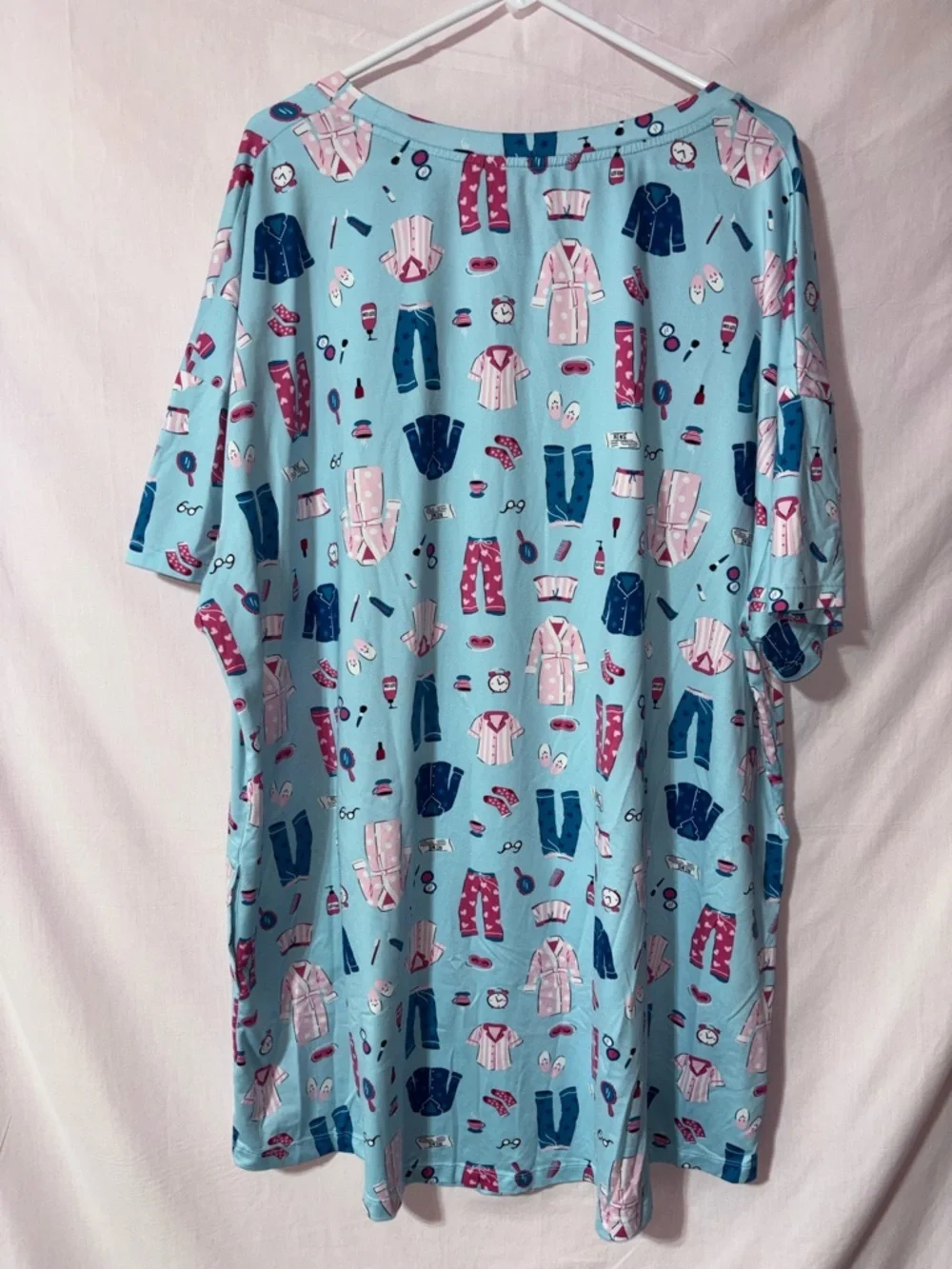 Women’s Light Blue Sleep Shirt Nightgown/House Dress with Pockets - Picture 6 of 11